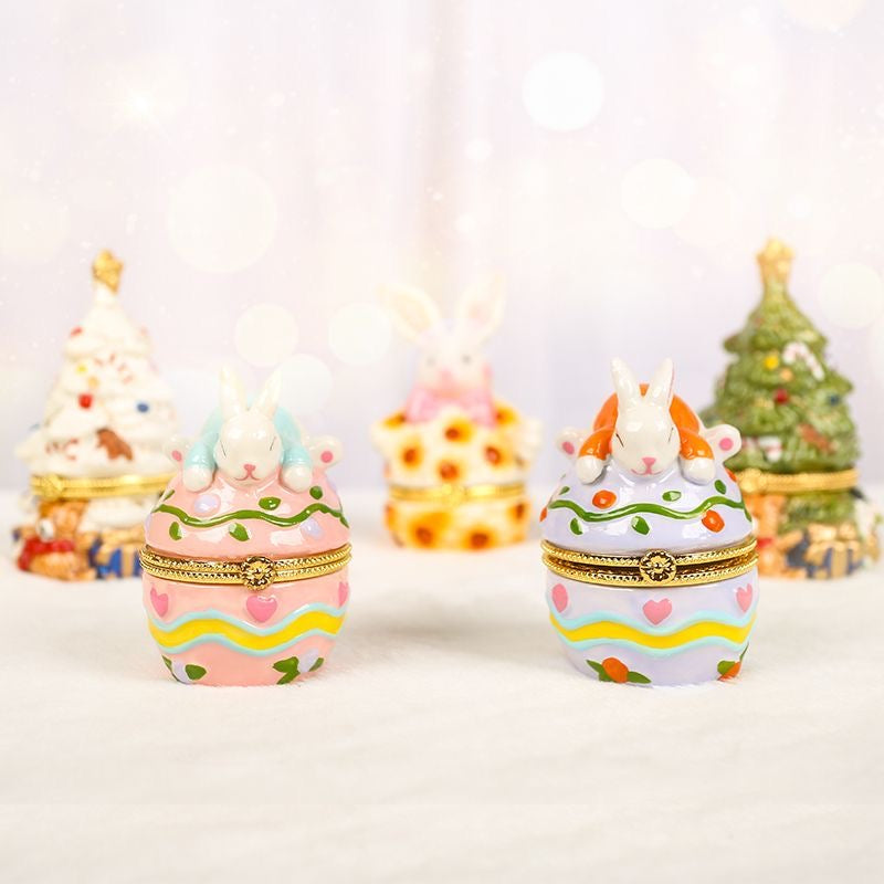 Ceramic Egg Jewelry Box, Enameled Faberge Egg Style Easter Decorative