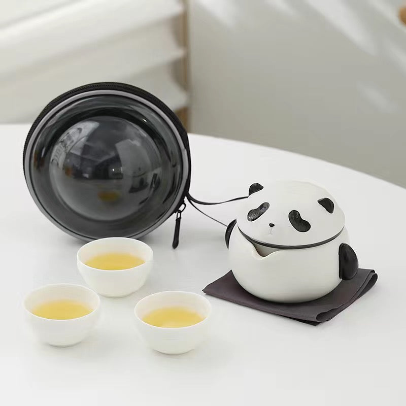 Panda Ceramic Tea Set One Pot Three Cups Outdoor Camping