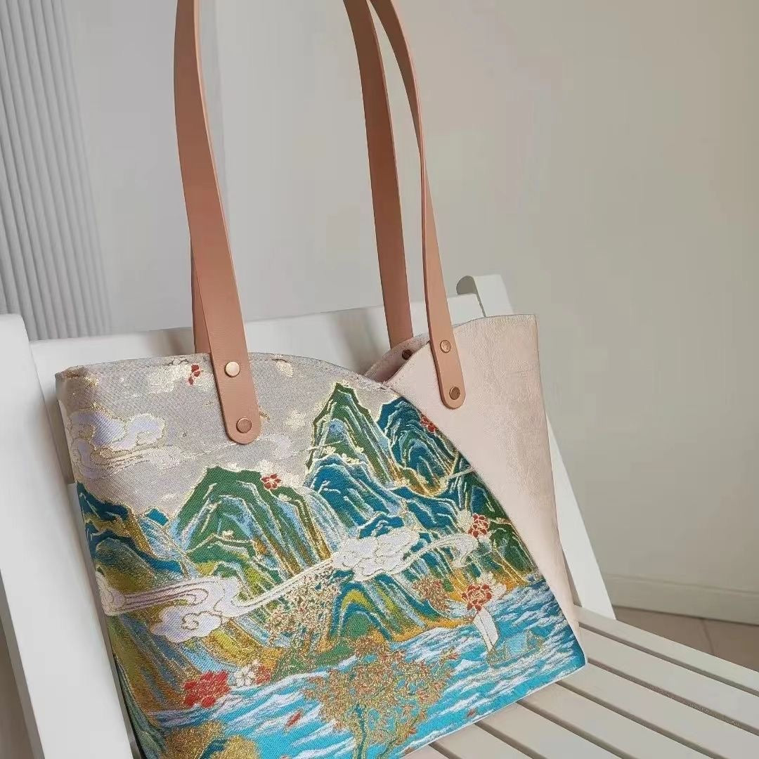 Hand Embroidered Landscape Tote Bag