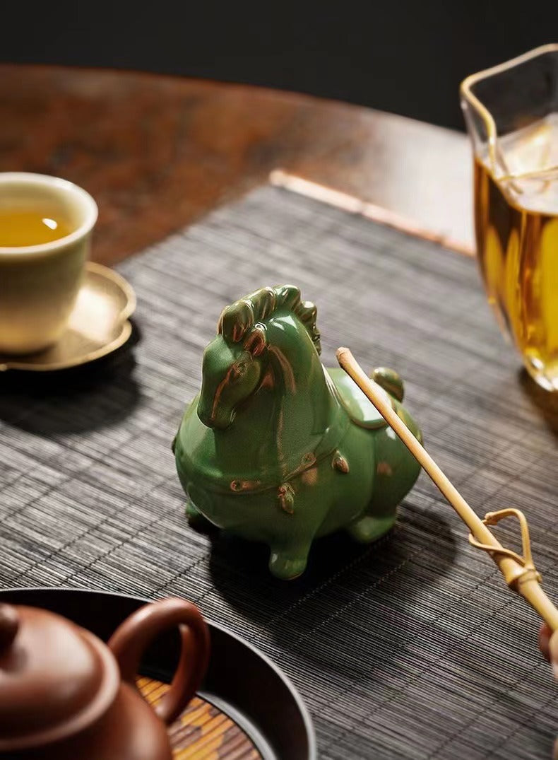 Ceramic Green Horse Figurine Tea Pet