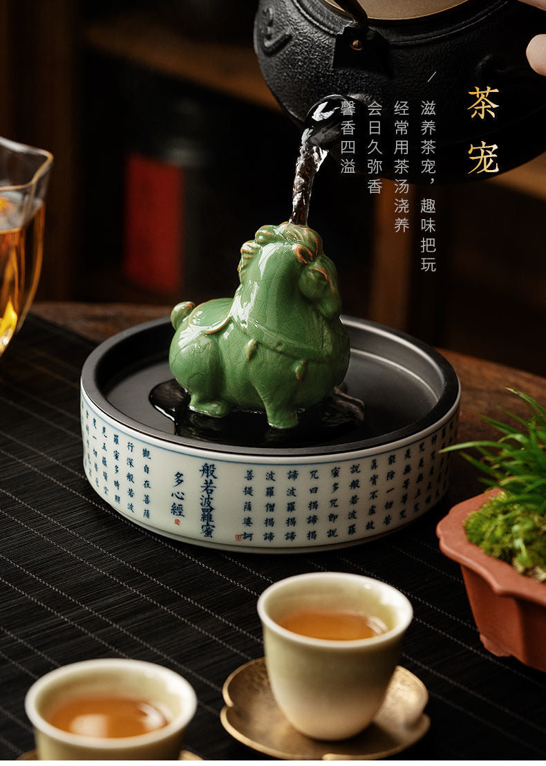 Ceramic Green Horse Figurine Tea Pet