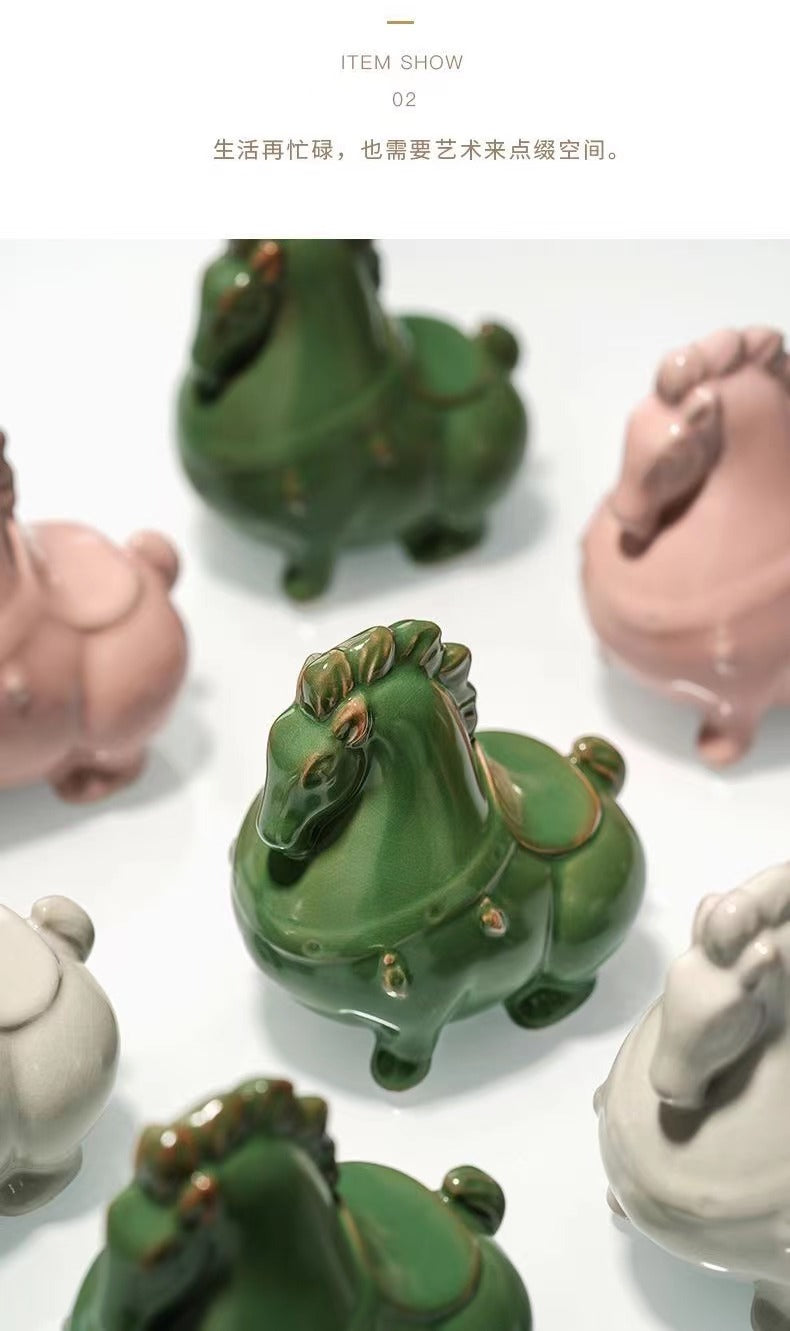 Ceramic Green Horse Figurine Tea Pet