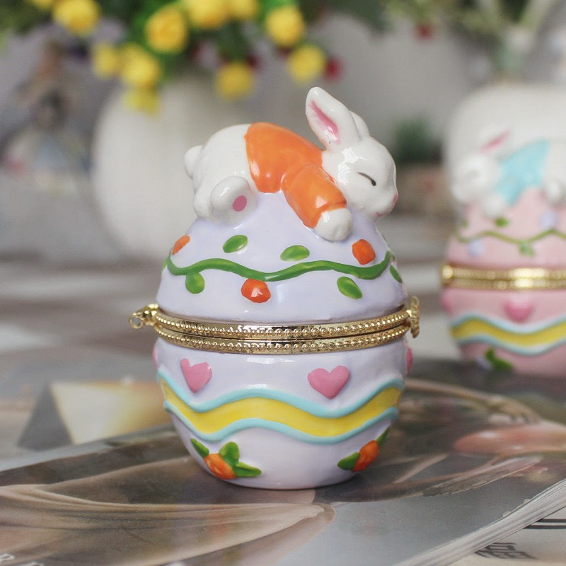 Ceramic Egg Jewelry Box, Enameled Faberge Egg Style Easter Decorative