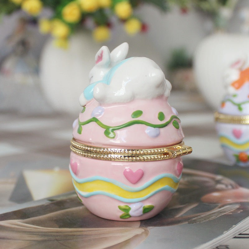Ceramic Egg Jewelry Box, Enameled Faberge Egg Style Easter Decorative