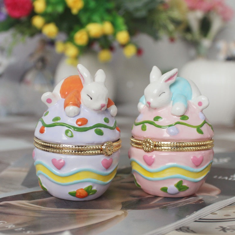 Ceramic Egg Jewelry Box, Enameled Faberge Egg Style Easter Decorative