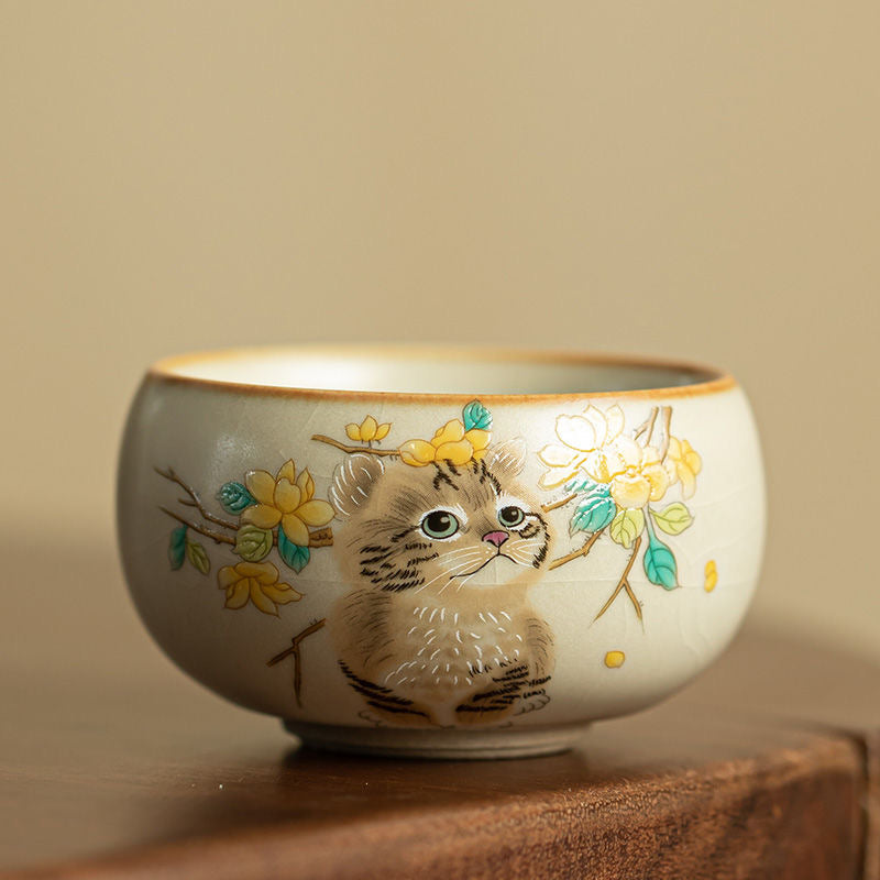 Cat & Flower Ceramic Tea Cup