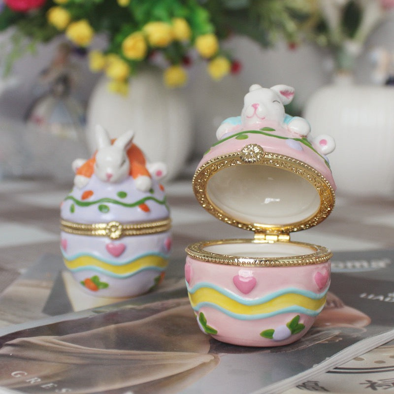 Ceramic Egg Jewelry Box, Enameled Faberge Egg Style Easter Decorative