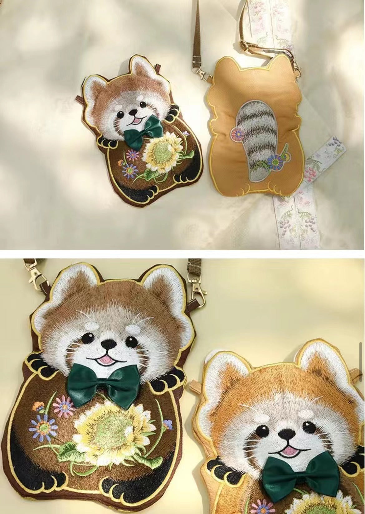 Red Panda Embroidery Crossbody Bag