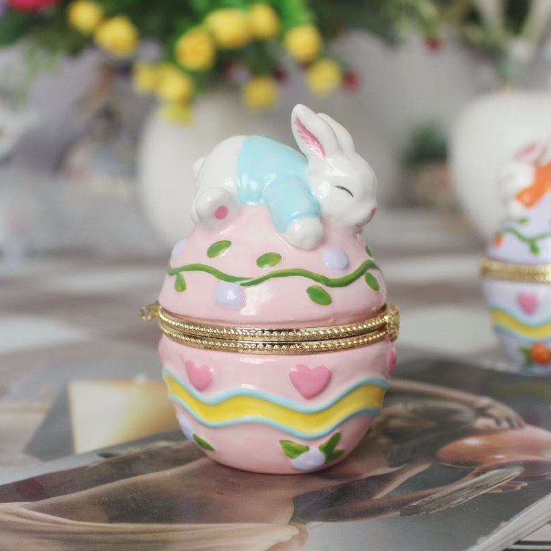 Ceramic Egg Jewelry Box, Enameled Faberge Egg Style Easter Decorative
