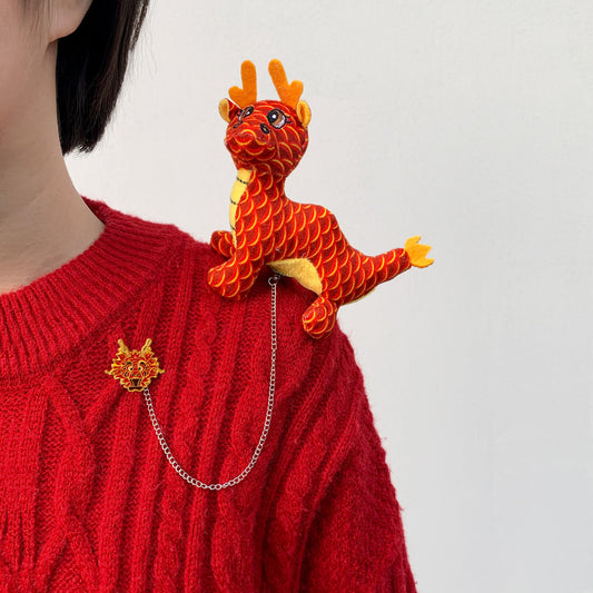 New Year Plush Dragon Brooch + Shoulder Accessories