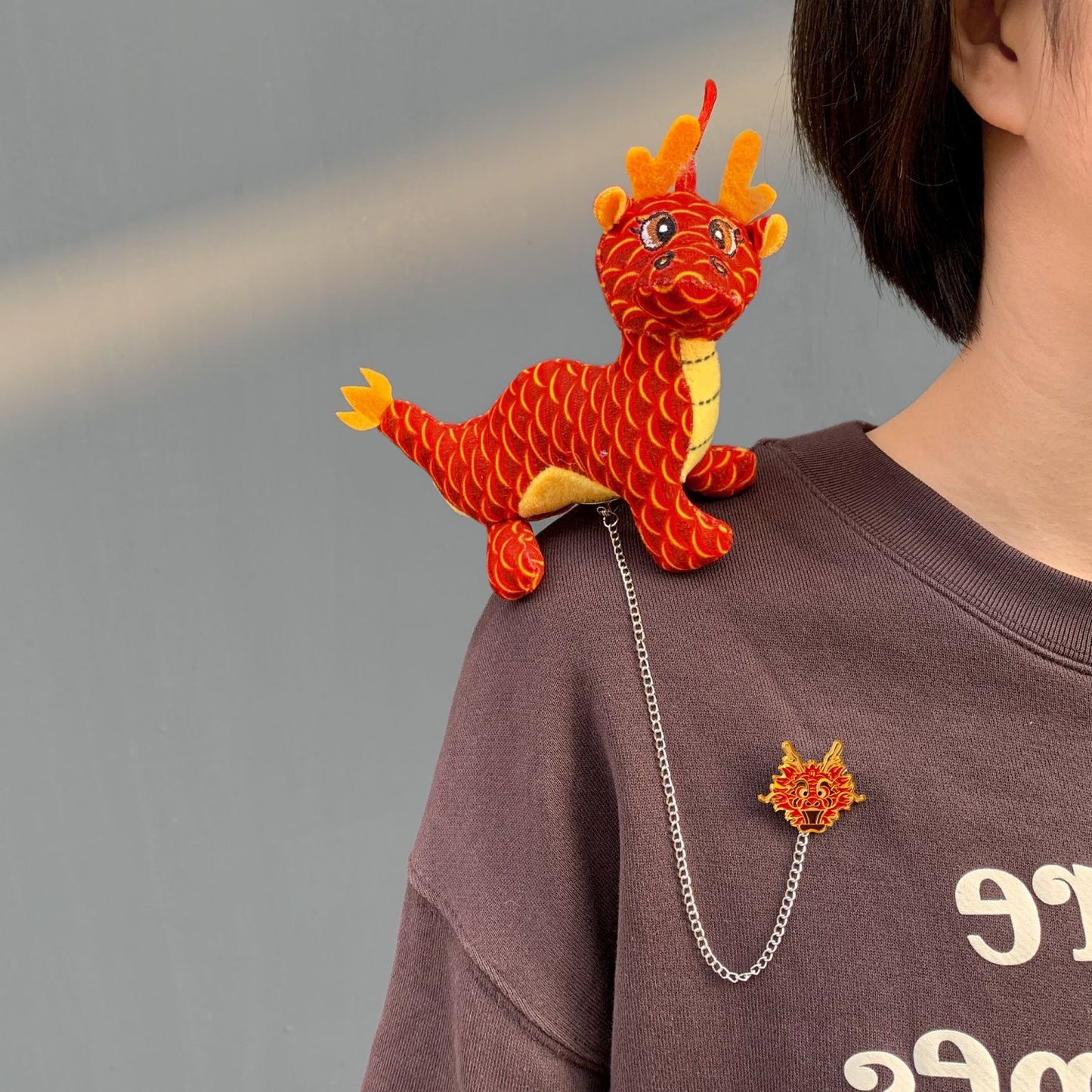 New Year Plush Dragon Brooch + Shoulder Accessories