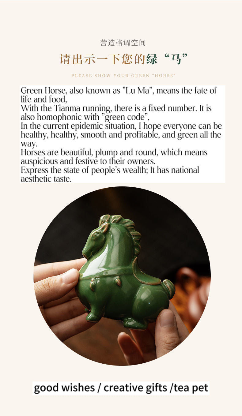 Ceramic Green Horse Figurine Tea Pet