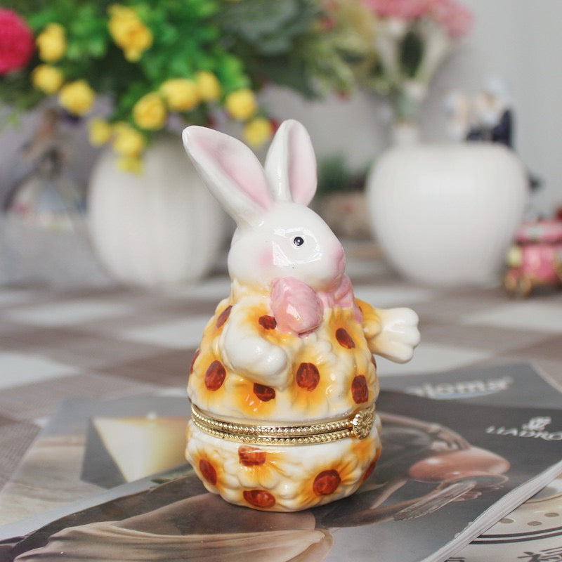 Ceramic Egg Jewelry Box, Enameled Faberge Egg Style Easter Decorative