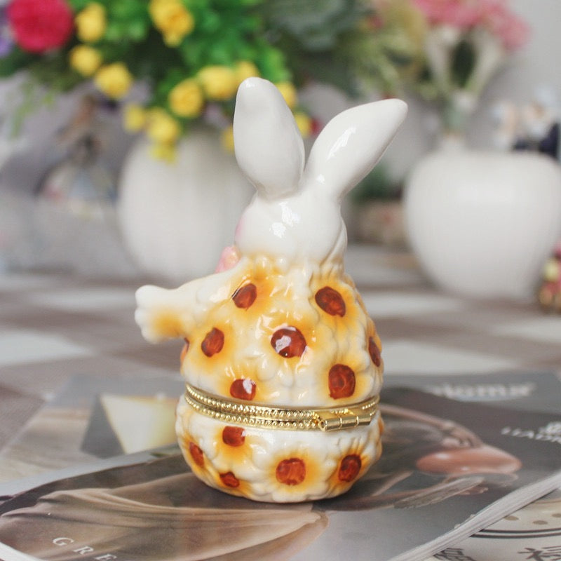 Ceramic Egg Jewelry Box, Enameled Faberge Egg Style Easter Decorative
